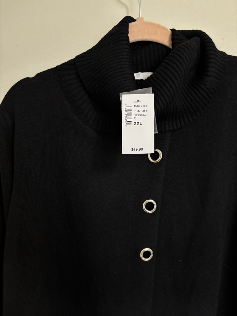Plus size Black open front sweater with Grommets